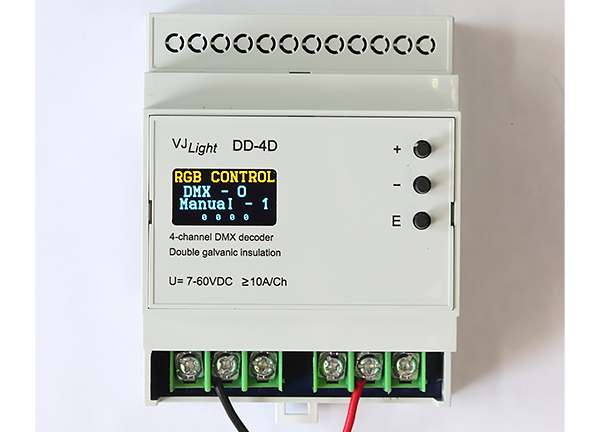 DMX декодер 4 канала (RGBW) на DIN рейку с двойной гальванической развязкой VJLight DD-4D.