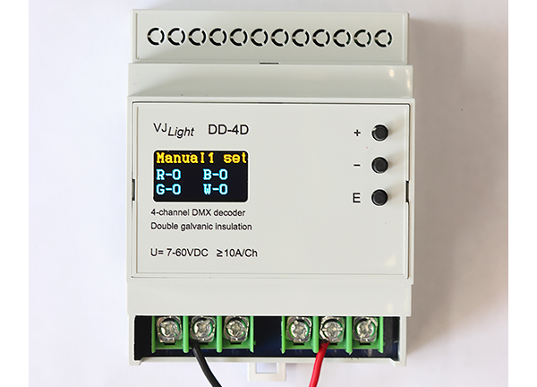 DMX декодер 4 канала (RGBW) на DIN рейку с двойной гальванической развязкой VJLight DD-4D.