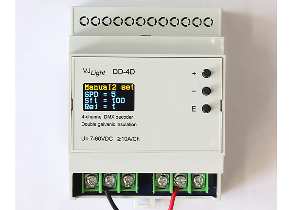 DMX декодер 4 канала (RGBW) на DIN рейку с двойной гальванической развязкой VJLight DD-4D.