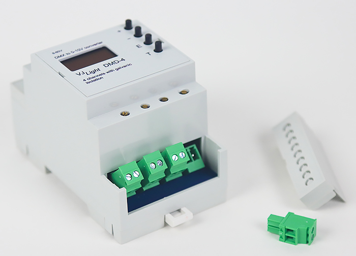 VJLight DMD-4 - Конвертер DMX в 0-10V  на DIN рейку 4 канала с двойной гальванической развязкой.