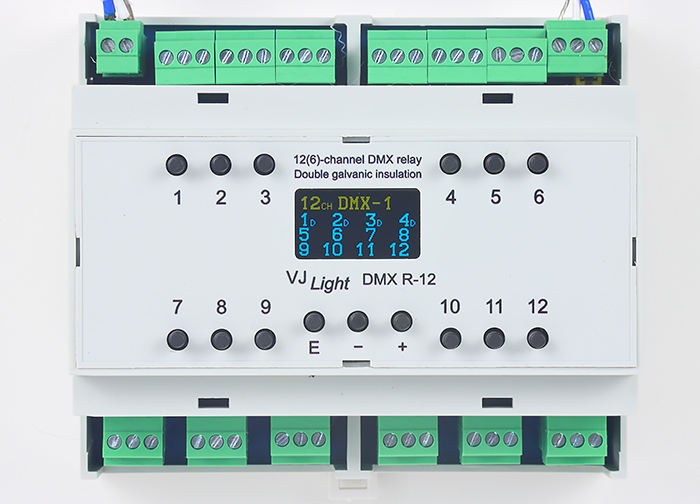 DMX реле 12/6 каналов на DIN рейку VJLight DMX R-12