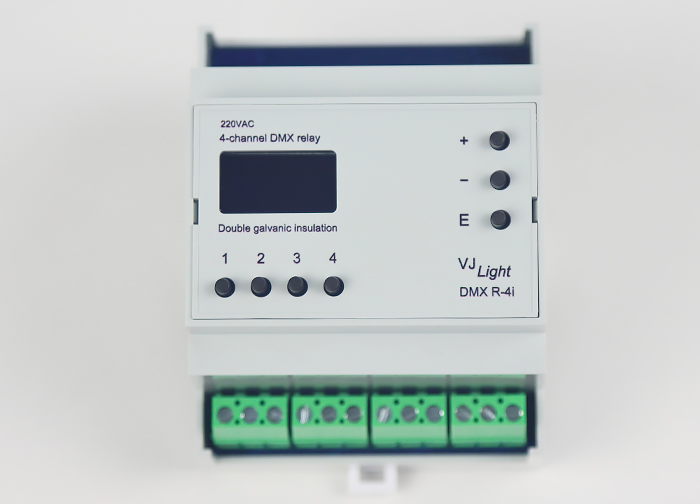 DMX реле 4 канала на DIN рейку с двойной гальванической развязкой VJLight DMX R-4i