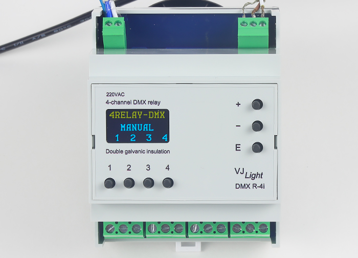 DMX реле 4 канала на DIN рейку с двойной гальванической развязкой VJLight DMX R-4i