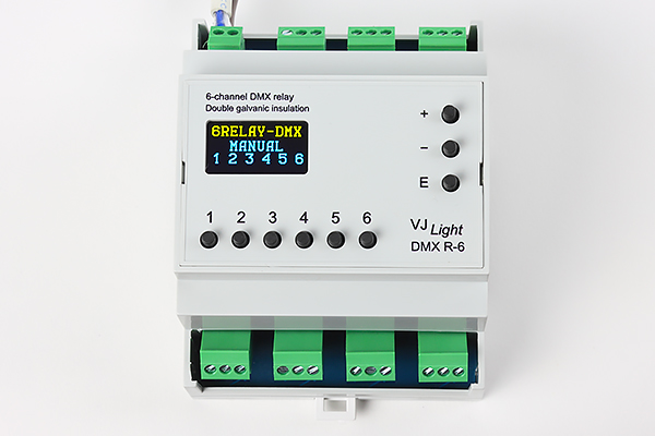DMX реле 4 канала на DIN рейку с двойной гальванической развязкой VJLight DMX R-4