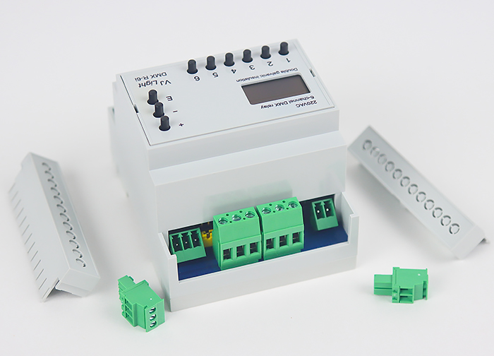 DMX реле 6 каналов на DIN рейку с двойной гальванической развязкой VJLight DMX R-6i